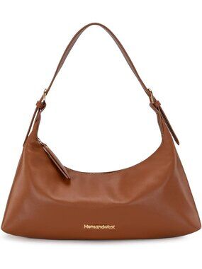 Women's Brown Leather Trendy Clutch Shoulder Tote Handbag with Zipper Closure